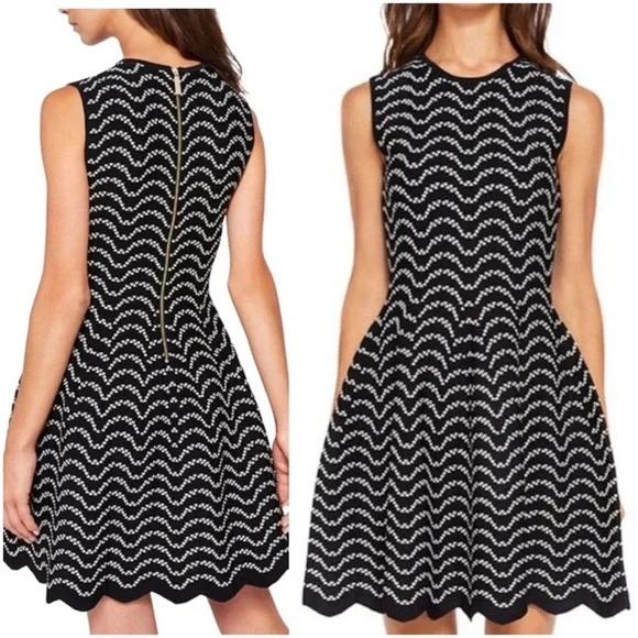{Ted Baker} Navy/Ivory Bryena Jacquard Fit & Flare Knit Dress, US Size 2 - Picture 1 of 12